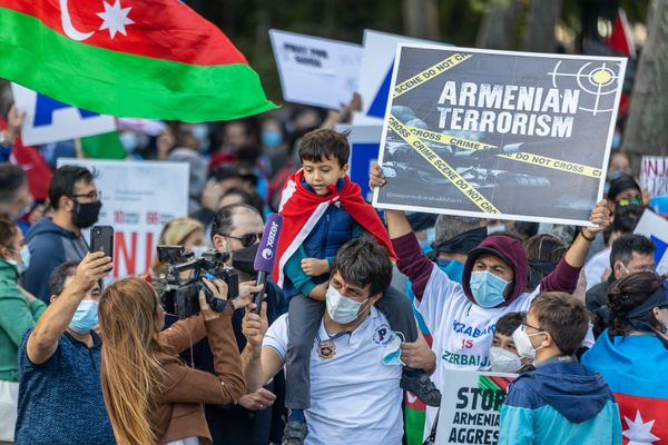 Акция в поддержку Азербайджана в Нью Йорке - Sputnik Азербайджан
