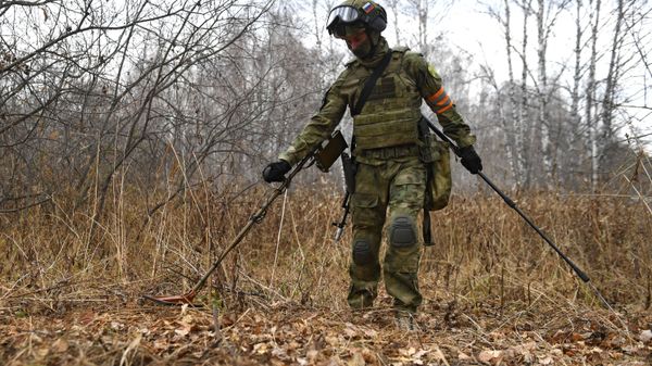 Российский сапер с металлоискателем, фото из архива - Sputnik Азербайджан