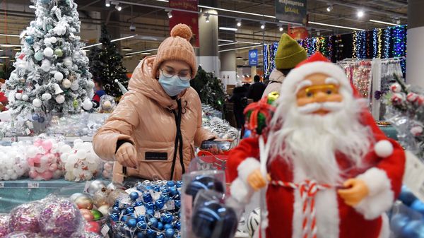 Девушка выбирает новогоднюю продукцию  - Sputnik Азербайджан