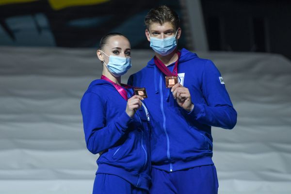 Спортсмены из России во время выступления на 16-м чемпионате мира по спортивной аэробике среди смешанных пар в Баку - Sputnik Азербайджан