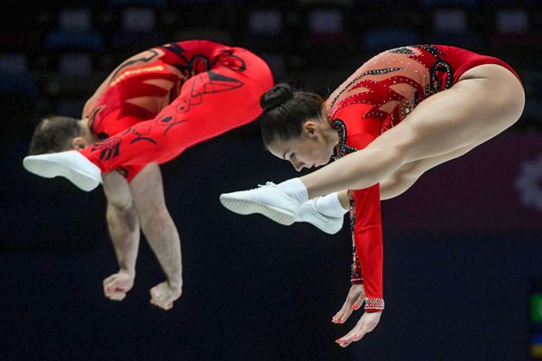 Спортсмены из Украины во время выступления на 16-м чемпионате мира по спортивной аэробике среди смешанных пар в Баку - Sputnik Азербайджан