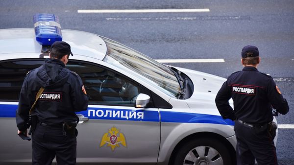 Сотрудники Росгвардии у полицейской машины - Sputnik Азербайджан