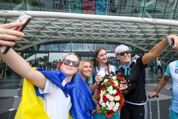 Встреча олимпийской сборной Азербайджана в аэропорту Гейдар Алиев в Баку. - Sputnik Азербайджан