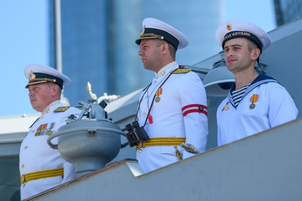 Делегация Военно-морского флота Российской Федерации на территории Бакинского морского порта. - Sputnik Азербайджан