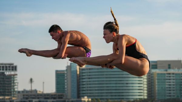 Российские спортсмены Мария Полякова и Руслан Терновский во время подготовки к фестивалю в Абу-Даби - Sputnik Азербайджан