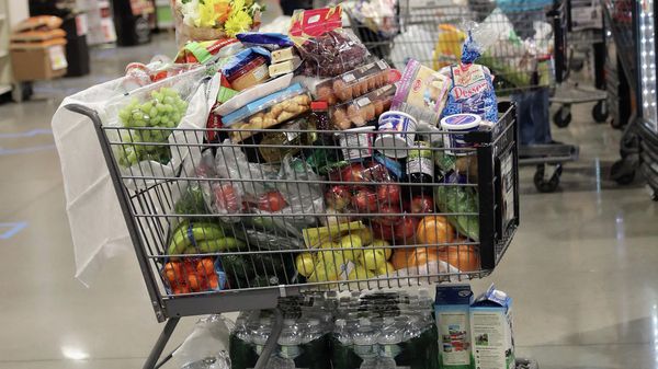 Тележка с продуктами в супермаркете - Sputnik Азербайджан