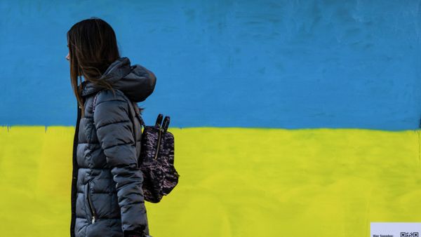 Женщина на фоне флага Украины, фото из архива - Sputnik Азербайджан