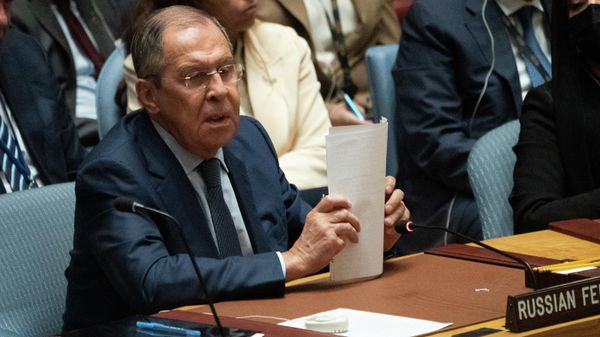 Глава МИД Российской Федерации Сергей Лавров на заседании 77-й сессии Генеральной ассамблеи ООН - Sputnik Азербайджан