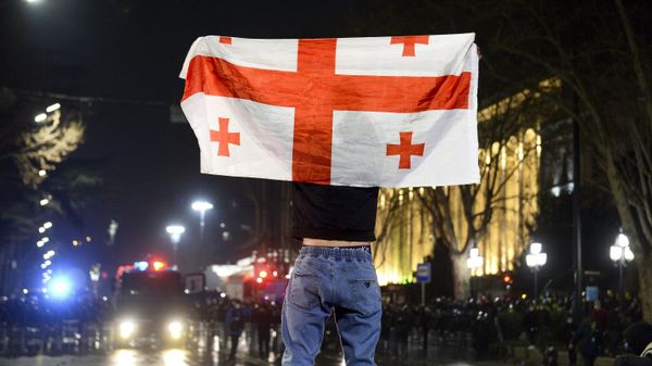 Участники акции протеста у здания парламента Грузии на проспекте Руставели в центре Тбилиси. - Sputnik Азербайджан