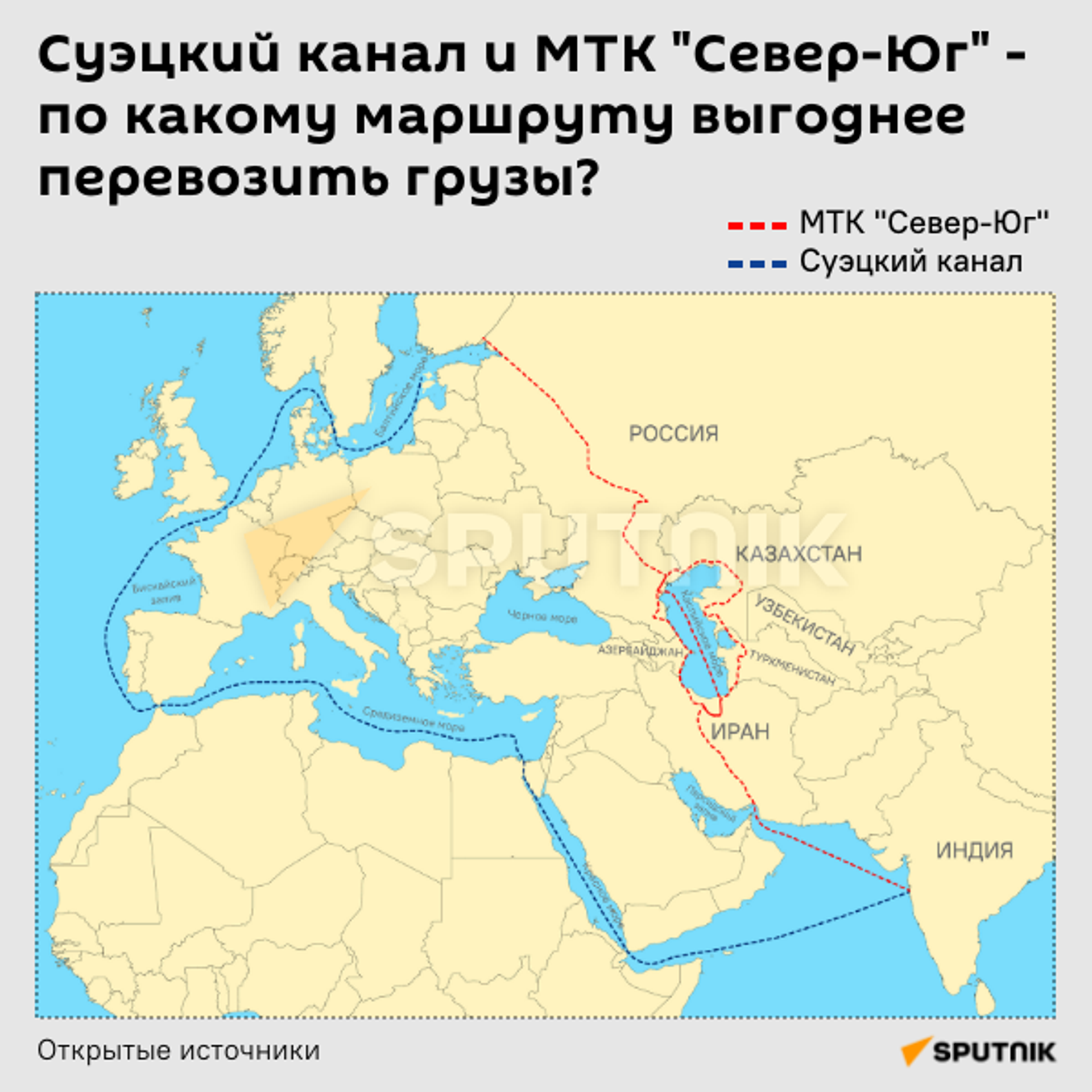 Инфорграфика: Суэцкий канал и МТК «Север-Юг» - по какому маршруту выгоднее перевозить грузы? - Sputnik Азербайджан, 1920, 11.03.2024