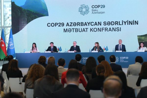 Первая пресс-конференция в штаб-квартире COP29 в Баку. - Sputnik Азербайджан