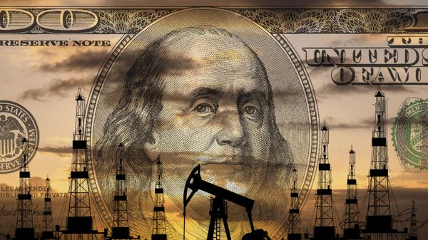 Нефтяная качалка на фоне купюры доллара - Sputnik Азербайджан