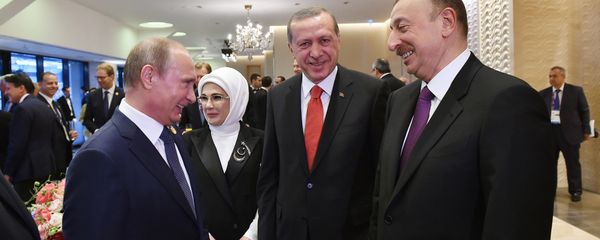 Ильхам Алиев, Реджеп Тайип Эрдоган и Владимир Путин, архивное фото - Sputnik Азербайджан