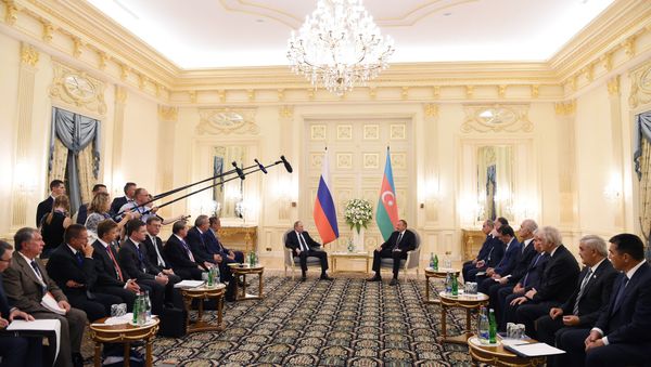 Встреча президентов Азербайджана и России Ильхама Алиева и Владимира Путина. Баку, 8 августа 2016 года - Sputnik Азербайджан