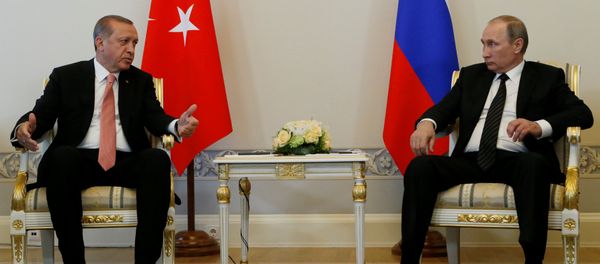 Встреча президентов Турции и России Реджепа Тайипа Эрдогана и Владимира Путина. Санкт-Петербург, 9 августа 2016 года - Sputnik Азербайджан