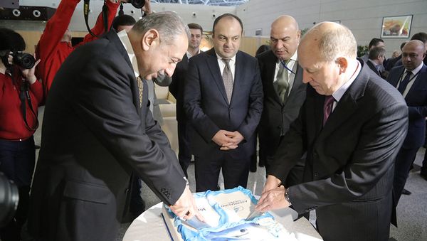 Вице-президент авиакомпании AZAL Эльдар Гаджиев и генеральный директор аэропорта Внуково Василий Александров - Sputnik Азербайджан
