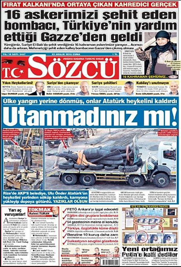 Первая полоса турецкой газеты Sözcü - Sputnik Азербайджан