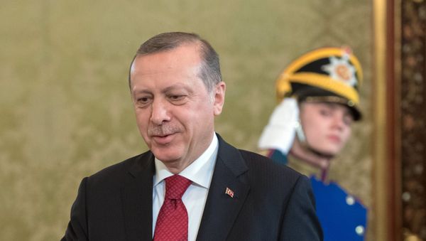 10 марта 2017. Президент Турции Реджеп Тайип Эрдоган во время беседы с президентом РФ Владимиром Путиным - Sputnik Азербайджан