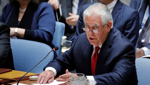 Государственный секретарь США Рекс Тиллерсон выступает на заседании Совета Безопасности ООН в Нью-Йорке, США, 28 апреля 2017 года - Sputnik Азербайджан