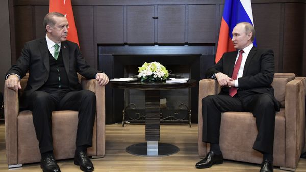 Президент РФ Владимир Путин и президент Турции Реджеп Тайип Эрдоган во время встречи. - Sputnik Азербайджан