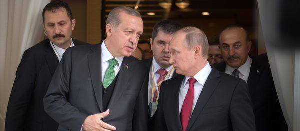 Президент РФ Владимир Путин и президент Турции Реджеп Тайип Эрдоган во время встречи, 3 мая 2017 года - Sputnik Азербайджан