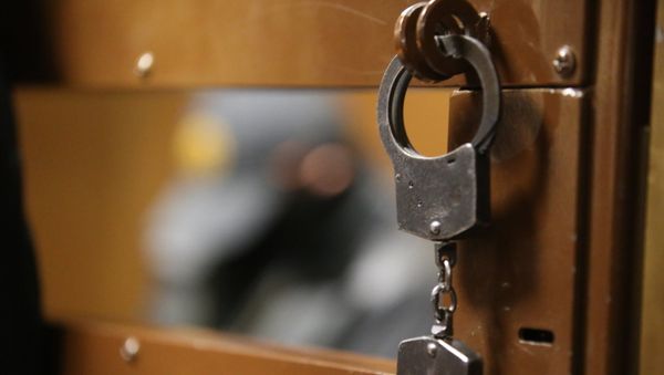 аручники на двери клети для скамьи подсудимых в зале суда, фото из архива - Sputnik Азербайджан
