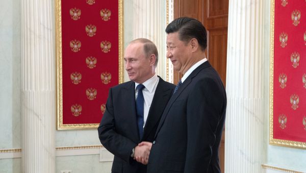 Президент РФ Владимир Путин и председатель Китайской Народной Республики Си Цзиньпин во время встречи в Кремле, 3 июля 2017 года - Sputnik Азербайджан