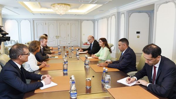 Первый вице-президент Aзербайджана Мехрибан Алиева на встрече с делегацией во главе с государственным секретарем при министре по делам Европы и иностранных дел Франции Жаном-Батистом Лемуаном - Sputnik Азербайджан