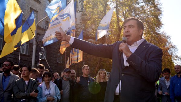 Бывший президент Грузии, экс-губернатор Одесской области Михаил Саакашвили во время выступления в Киеве, 19 сентября 2017 года - Sputnik Азербайджан