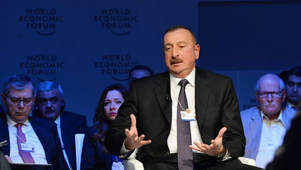 Президент Ильхам Алиев на Всемирном экономическом форуме в Давосе, 23 января 2018 года - Sputnik Азербайджан
