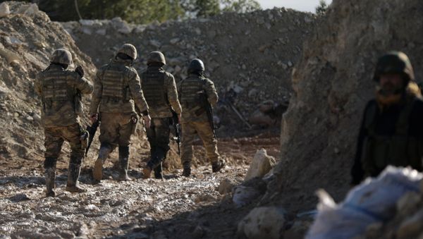 Поддерживаемые Турцией бойцы сирийской армии  на горе Барсая, к северо-востоку от Африна, Сирия 28 января 2012 года - Sputnik Азербайджан