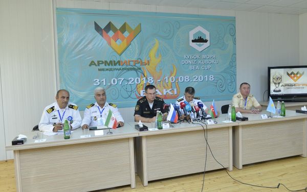 Пресс-конференция, проведенная в связи с церемонией открытия международных армейских игр Кубок моря - Sputnik Азербайджан
