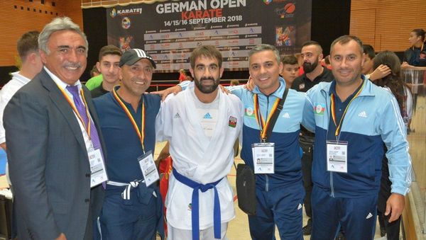 Азербайджанский каратист Рафаэль Агаев в ходе турнира Karate1 Всемирной федерации каратэ. Берлин, 15 сентября 2018 года - Sputnik Азербайджан