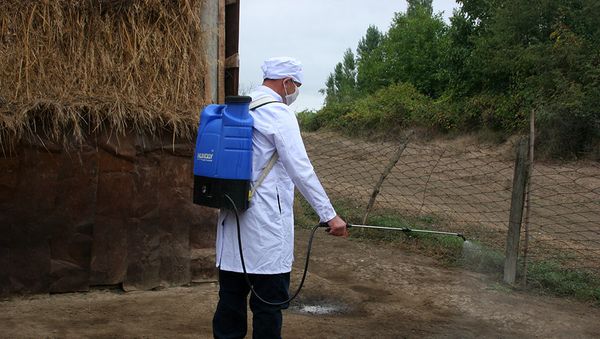 Специалист Государственной ветеринарной службы проводит дезинфекцию местности - Sputnik Азербайджан