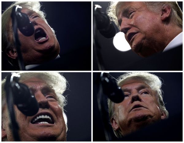 Президент США Дональд Трамп обращаясь к сторонникам во время ралли Make America Great Again в Джонсон-Сити, США - Sputnik Азербайджан