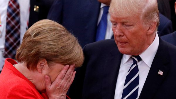 Канцлер Германии Ангела Меркель с президентом США Дональдом Трампом - Sputnik Азербайджан