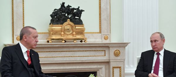 Президент РФ Владимир Путин и президент Турции Реджеп Тайип Эрдоган во время встречи - Sputnik Азербайджан