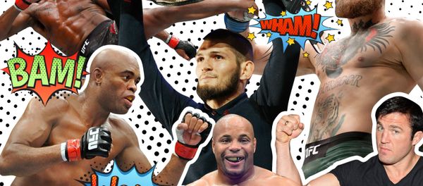 Борцы UFC (слева направо) Джон Джонс, Андерсон Сильва, Хабиб Нурмагомедов, Конор Макгрегор, Даниель Кормье, Чейл Соннен - Sputnik Азербайджан