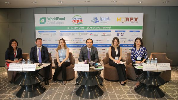Пресс-конференции, посвященной открытию 15-17 мая выставок WorldFood Azerbaijan, Caspian Agro, IpackCaspian и HOREX Caucasus - Sputnik Азербайджан