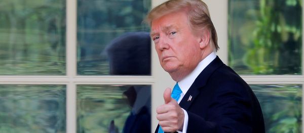 Президент США Дональд Трамп жестом обращается к средствам массовой информации возле Овального кабинета, возвращаясь в Белый дом после посещения Арлингтонского национального кладбища в Вашингтоне, США - Sputnik Азербайджан
