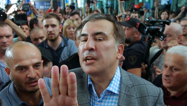 Бывший президент Грузии и экс-губернатор Одесской области Украины Михаил Саакашвили во время встречи в киевском аэропорту Борисполь - Sputnik Азербайджан