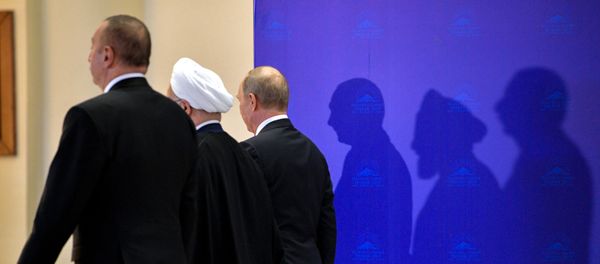 Президенты Ильхам Алиев, Хасан Роухани и Владимир Путин - Sputnik Азербайджан
