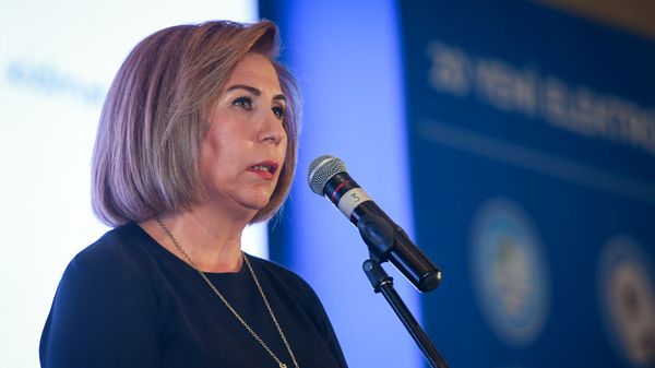 Milli Məclisinin deputatı Bahar Muradova Bakıda Sürətli Əlaqələndirmə və Layihələri İdaretmə Sisteminin təqdimatında - Sputnik Азербайджан