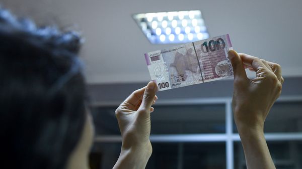 Купюра номиналом в  100 AZN, фото из архива - Sputnik Азербайджан