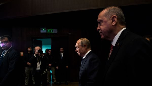 Президенты России и Турции Владимир Путин и Реджеп Тайип  - Sputnik Азербайджан