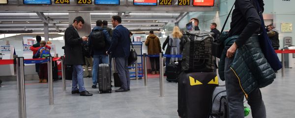Пассажиры у стойки регистрации в аэропорту Пулково - Sputnik Азербайджан